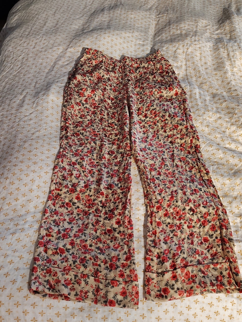 Michael Kors Collection Silk Wide-Leg Pants W/ Nude Rosewood Print Size 2